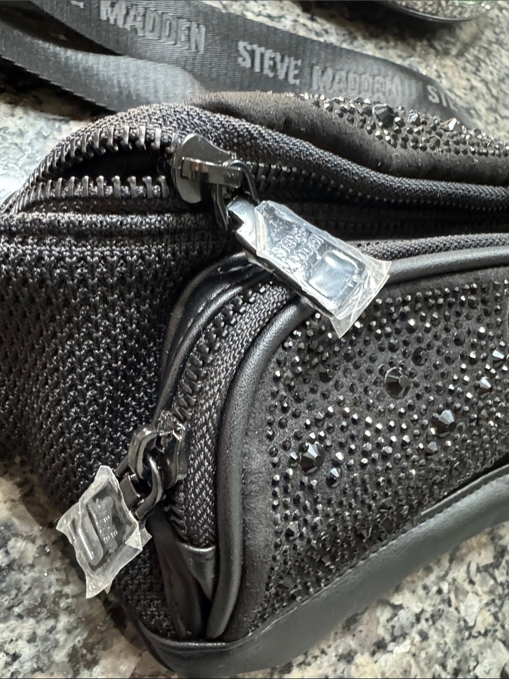 Steve Madden Black Crystal-Embellished Crossbody belt sling bag NWT - Picture 10 of 16